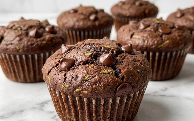Moist Chocolate Zucchini Muffins-Hidden Veggie Treat