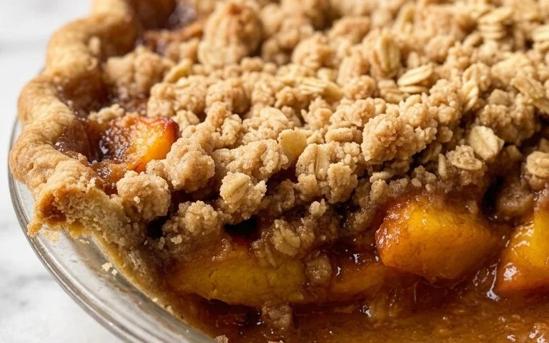 Brown Sugar Peach Crumble Pie-Sweet Comfort Dessert