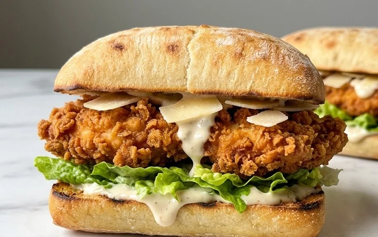 Crispy Chicken Caesar Sandwich-Tangy & Garlicky