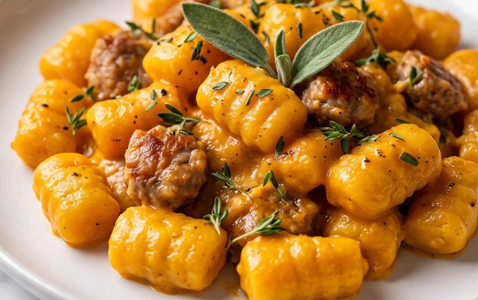 Creamy Butternut Squash Gnocchi with Sausage, Thyme, and Sage