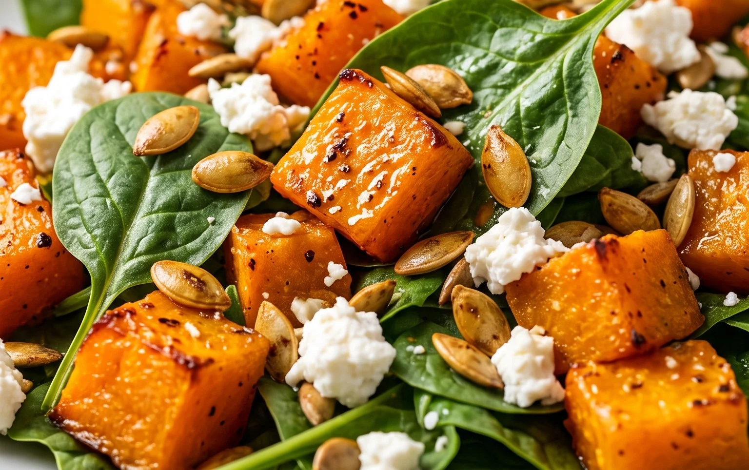 Roast Pumpkin, Spinach and Feta Salad