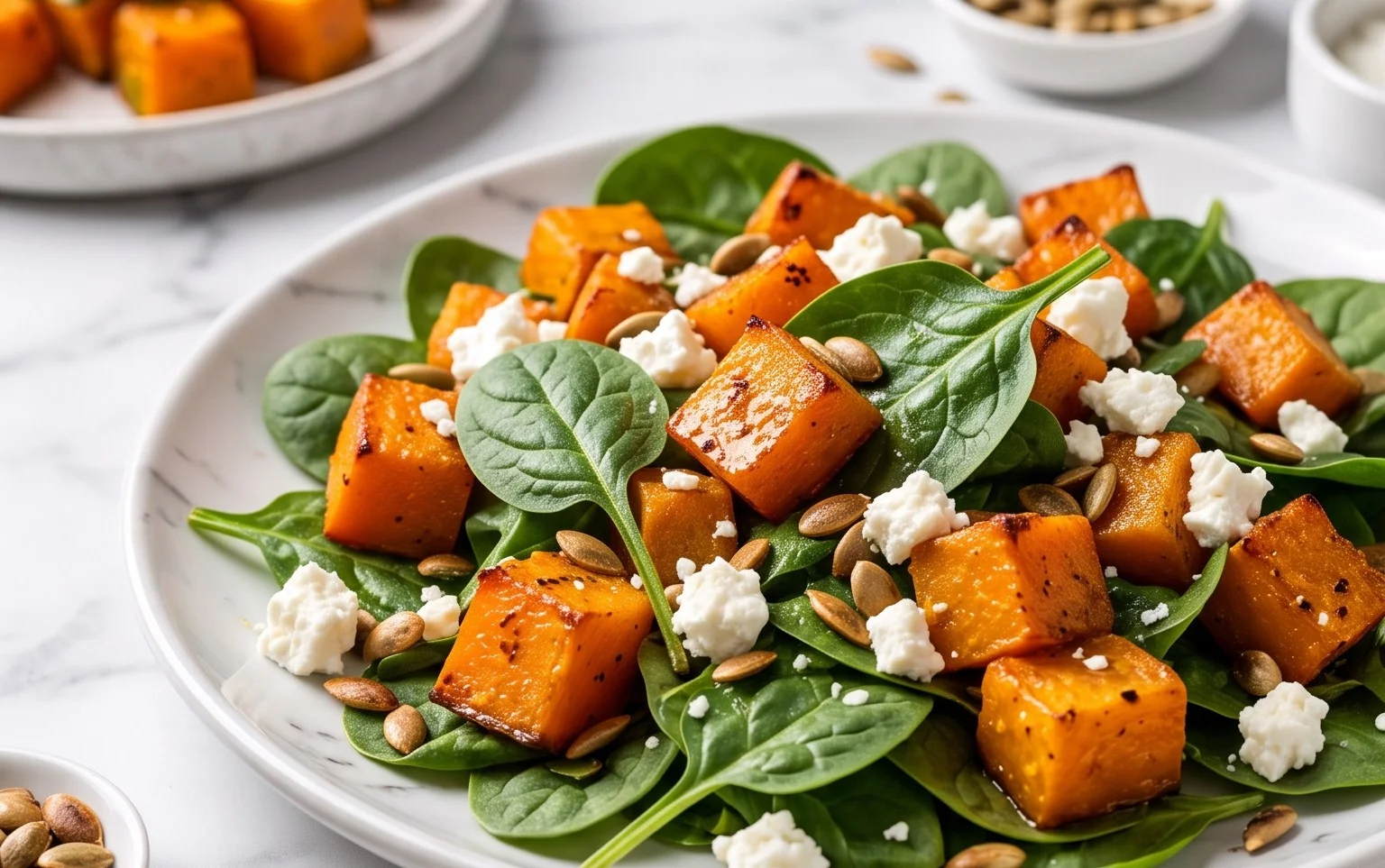 Roast Pumpkin Spinach Feta Salad Easy Recipe